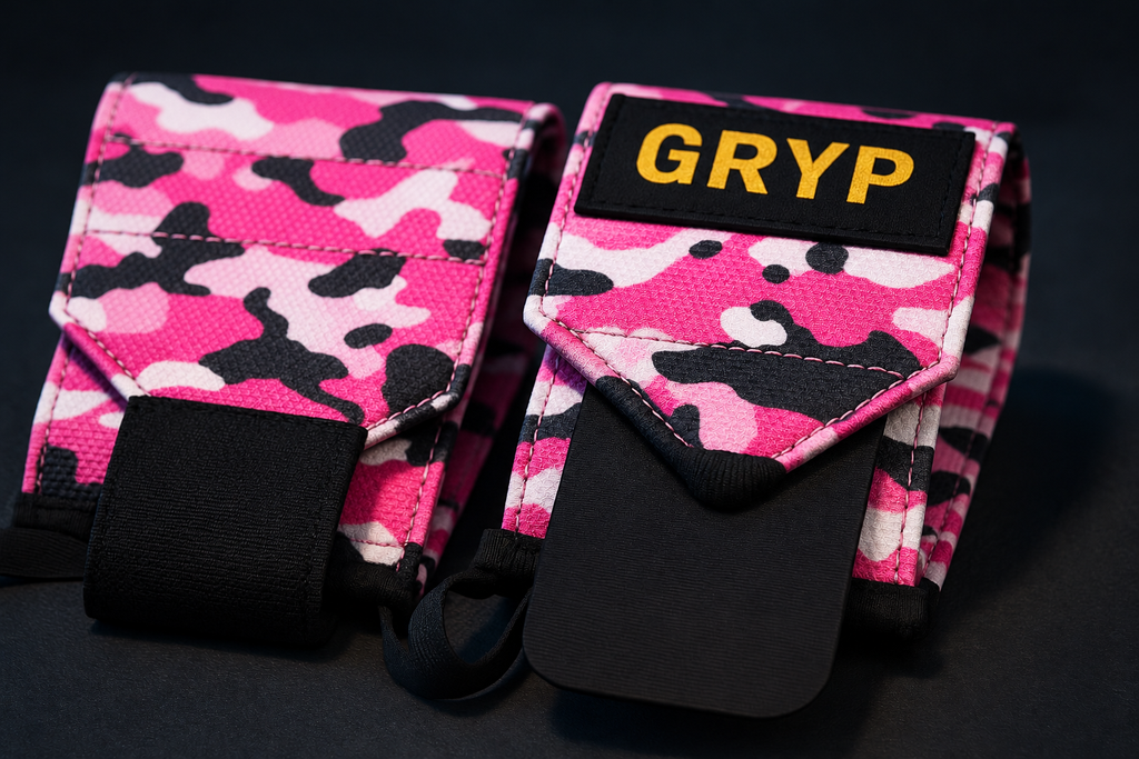 Muñequeras GRYP Camo Rosa enrolladas, vista frontal